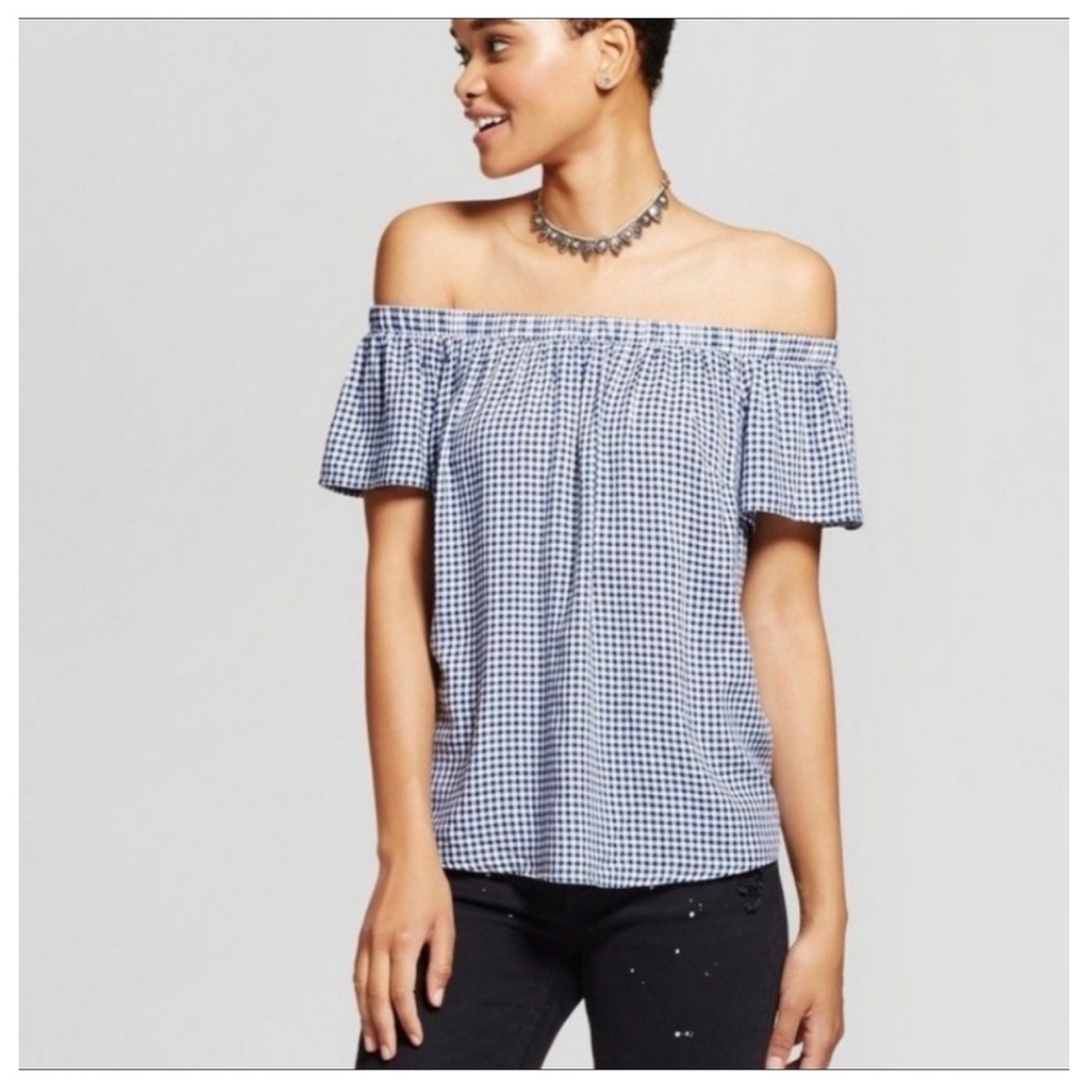 Mossimo blue gingham off the shoulder top